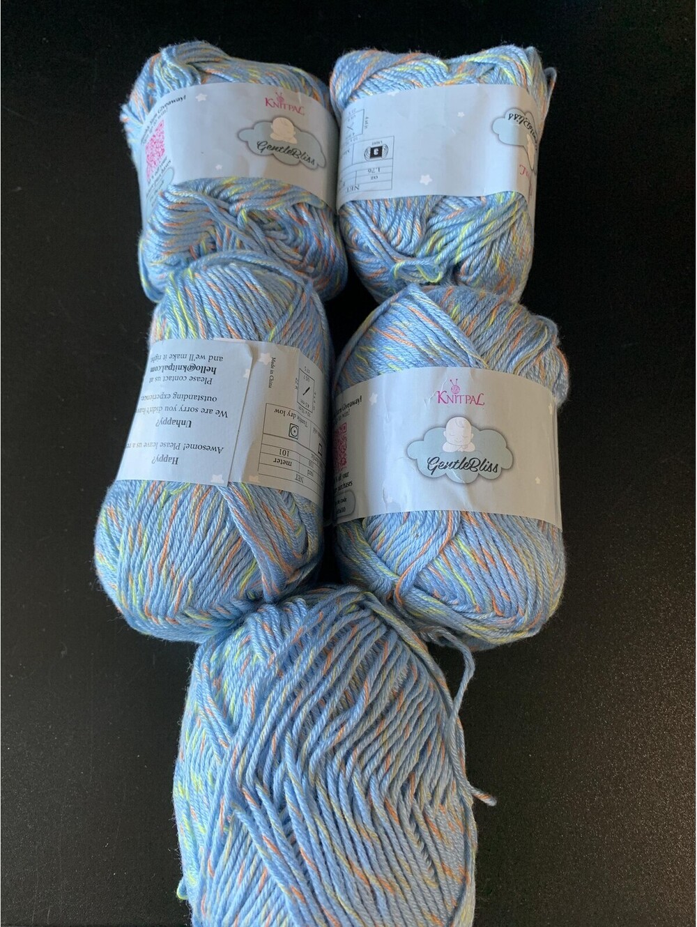 KnitPal GentleBliss Baby Yarn Lot 5 Skeins Blue Multi 110yd 3 Light DK Acrylic